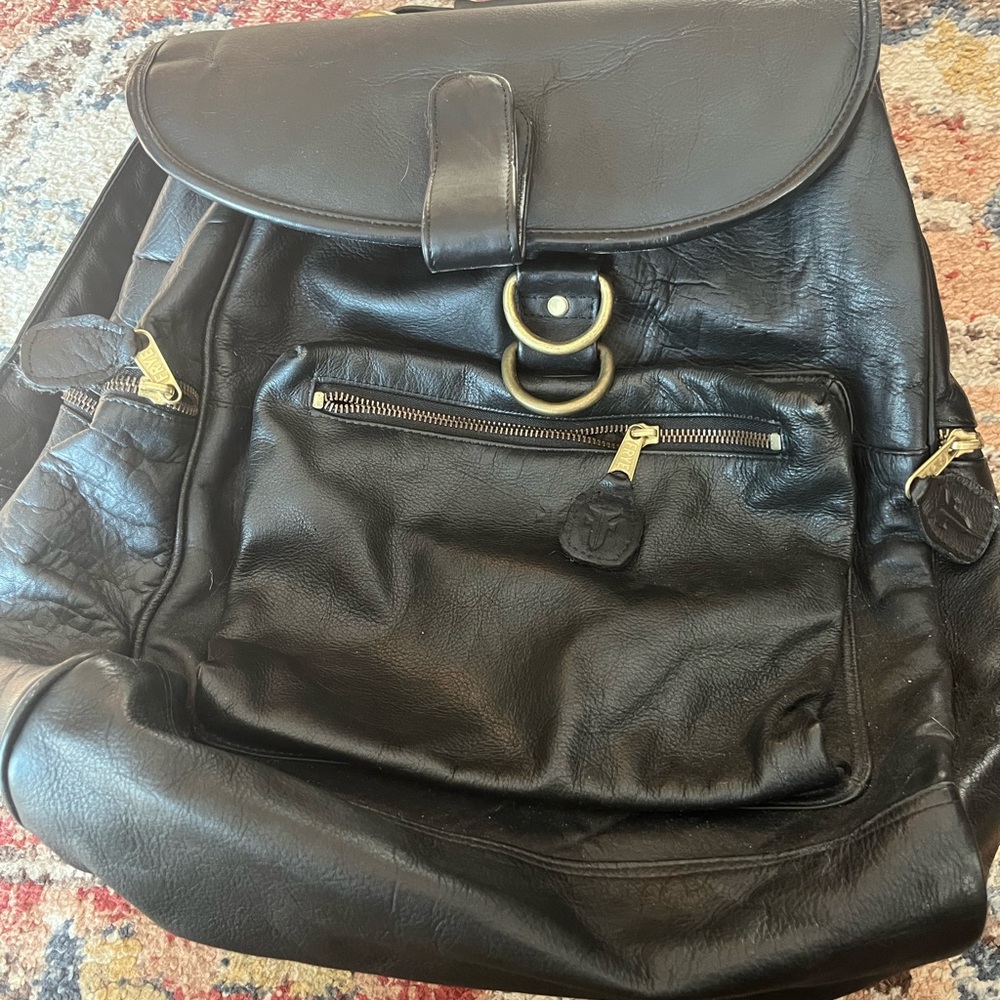 Frye Black Leather Backpack
